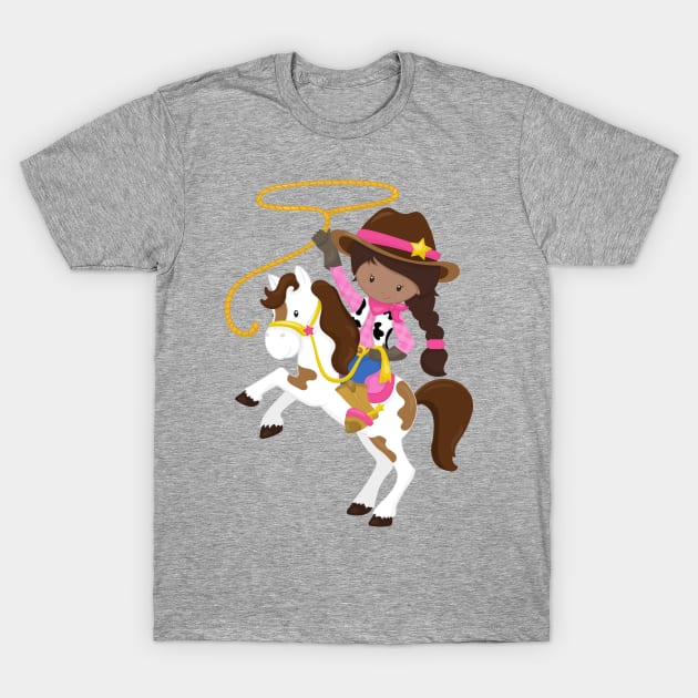 African American Girl, Cowgirl, Sheriff, Lasso T-Shirt by Jelena Dunčević